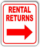 RENTAL RETURNS RIGHT ARROW Metal Aluminum Composite Sign