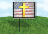 GOD AND COUNTRY FLAG CROSS Yard Sign with Stand LAWN SIGN