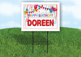 DOREEN HAPPY BIRTHDAY BALLOONS 18 in x 24 in Yard Sign Road Sign with Stand