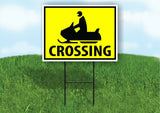 SNOWMOBILE PEDESTRIAN CROSSING XING YELLOW Plastic Yard Sign ROADSIGN with Stand