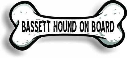 Dog on Board Bassett Hound Bone Car Magnet Bumper Sticker 3"x7"