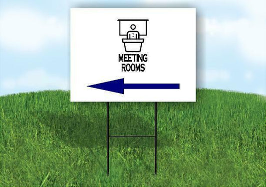 MEETING ROOMS BLUE ARROW LEFT Yard Sign Road with Stand LAWN SIGN Single sided