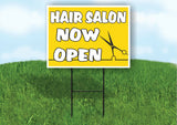 HAIR SALON NOW OPEN YELLOW Plastic Yard Sign ROAD SIGN with Stand