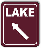 LAKE DIRECTIONAL 45 DEGREES UP LEFT ARROW CAMPING Aluminum composite sign
