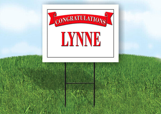 LYNNE CONGRATULATIONS RED BANNER 18in x 24in Yard sign with Stand
