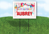 AUBREY HAPPY BIRTHDAY BALLOONS 18 in x 24 in Yard Sign Road Sign with Stand