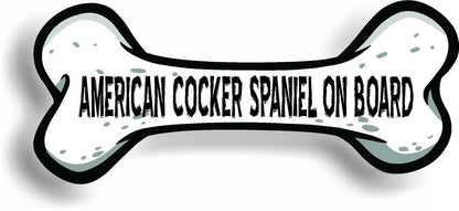 Dog on Board American Cocker Spaniel Bone Car Magnet Bumper Sticker 3"x7"