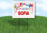 SOFIA HAPPY BIRTHDAY BALLOONS 18 in x 24 in Yard Sign Road Sign with Stand