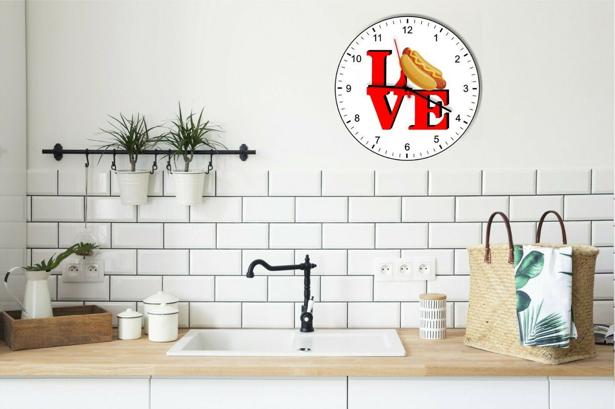 I Love Hot dogs Love Park Funny Kitchen Living room Wall Clock