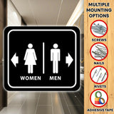 BATHROOM RESTROOM MEN RIGHT ARROW WOMEN LEFT ARROW BLACK Aluminum composite sign