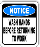NOTICE Wash Hands Before Returning To Work Aluminum Composite OSHA Safety Sign