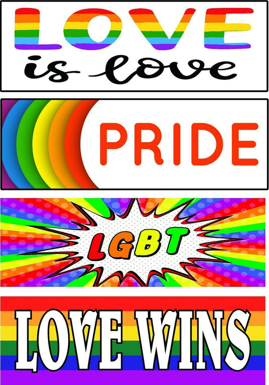 Set of 4 prank magnetic bumper stickers magnets GAY PRIDE LGBT LOVE WINS