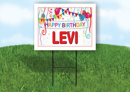LEVI HAPPY BIRTHDAY BALLOONS 18 in x 24 in Yard Sign Road Sign with Stand