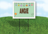 ANGIE WELCOME BABY GREEN  18 in x 24 in Yard Sign Road Sign with Stand