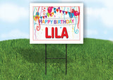 LILA HAPPY BIRTHDAY BALLOONS 18 in x 24 in Yard Sign Road Sign with Stand