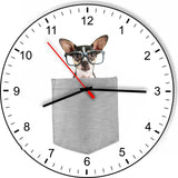 Chihuahua With Glasses In Your Pocket Puppy Dog kitchen living room Wall Clock