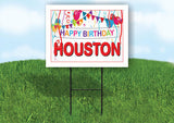 HOUSTON HAPPY BIRTHDAY BALLOONS 18 in x 24 in Yard Sign Road Sign with Stand