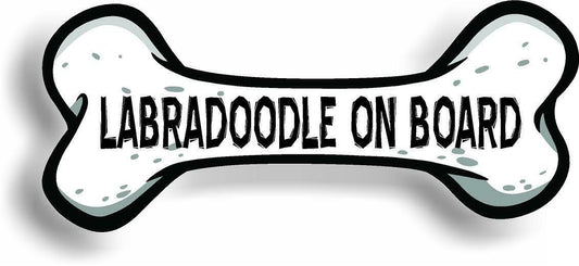 Dog on Board Labradoodle Bone Car Magnet Bumper Sticker 3"x7"