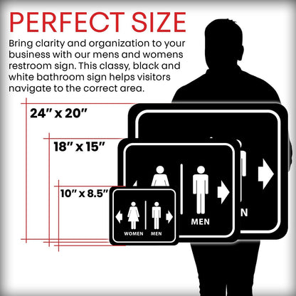 BATHROOM RESTROOM MEN RIGHT ARROW WOMEN LEFT ARROW BLACK Aluminum composite sign
