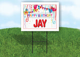 JAY HAPPY BIRTHDAY BALLOONS 18 in x 24 in Yard Sign Road Sign with Stand