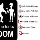 FUNNY BATHROOM WHATEVER JUST WASH YOUR HANDS BIGFOOT ALIEN SIGN