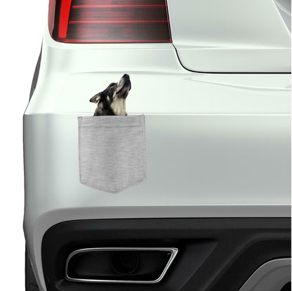 Norwegian Elk Hound in pocket Fridge Car Magnet Bumper Sticker App size 4"x7"