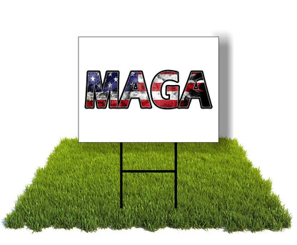 Eco TRUMP MAGA DISTRESSED FLAG 5 Double Sided 12x16 in Yard Road Sign w/Stand