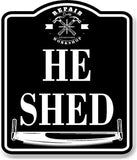 He Shed Workshop Hammer Saw BLACK Aluminum Composite Sign, 20"x24"