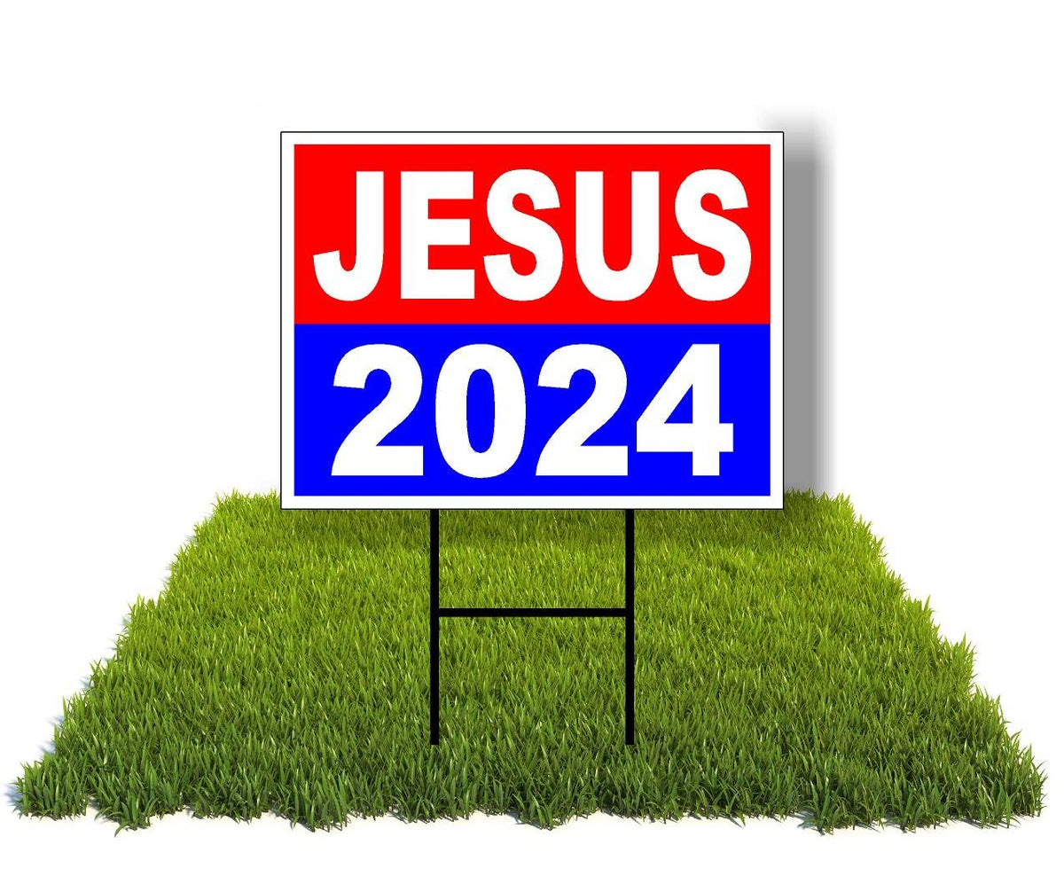 Eco JESUS 2024 1 Double Sided 12x16 in Yard Road Sign w/Stand