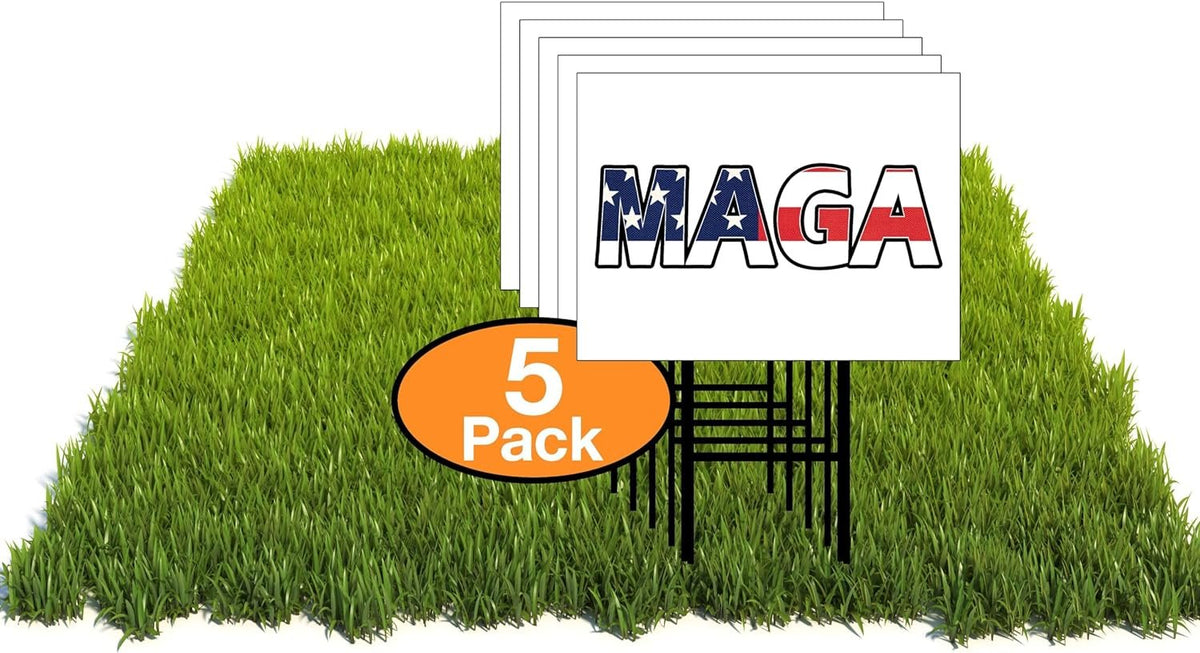 Eco TRUMP MAGA FLAG 5 Double Sided 12x16 in Yard Road Sign w/Stand