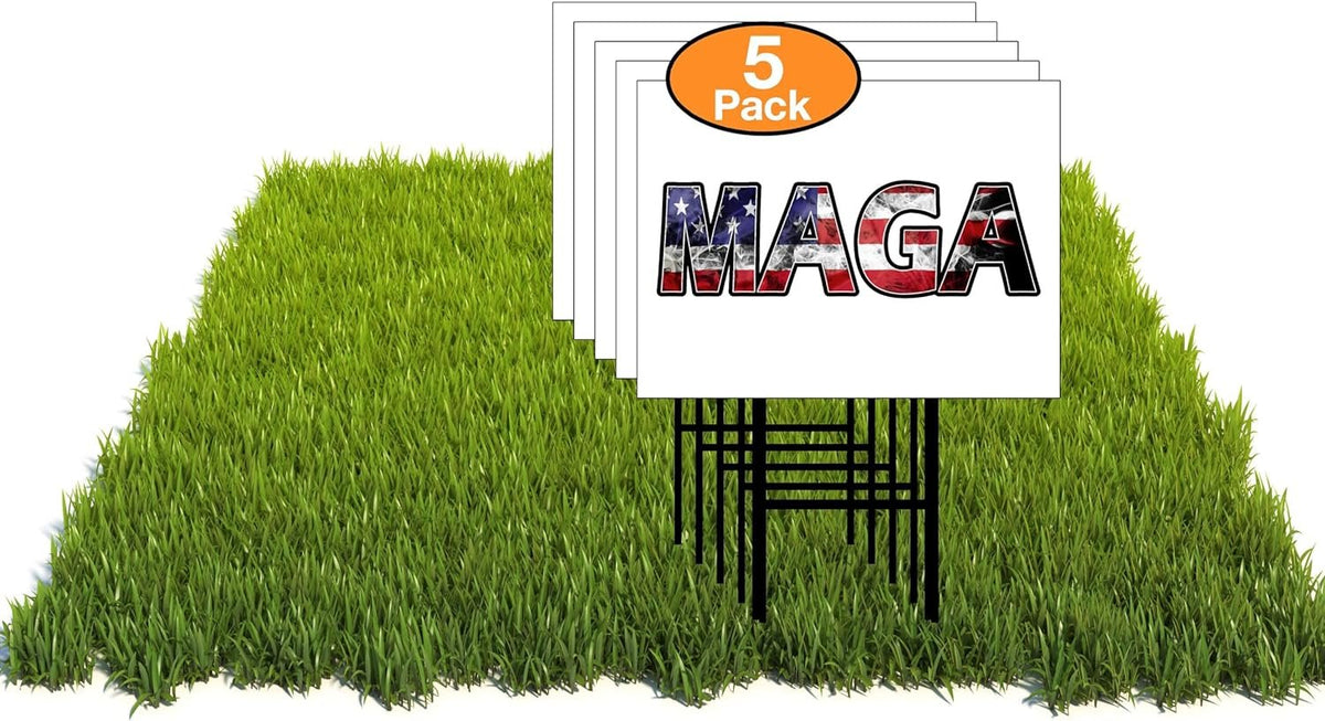 Eco TRUMP MAGA DISTRESSED FLAG 5 Double Sided 12x16 in Yard Road Sign w/Stand