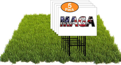 Eco TRUMP MAGA DISTRESSED FLAG 5 Double Sided 12x16 in Yard Road Sign w/Stand