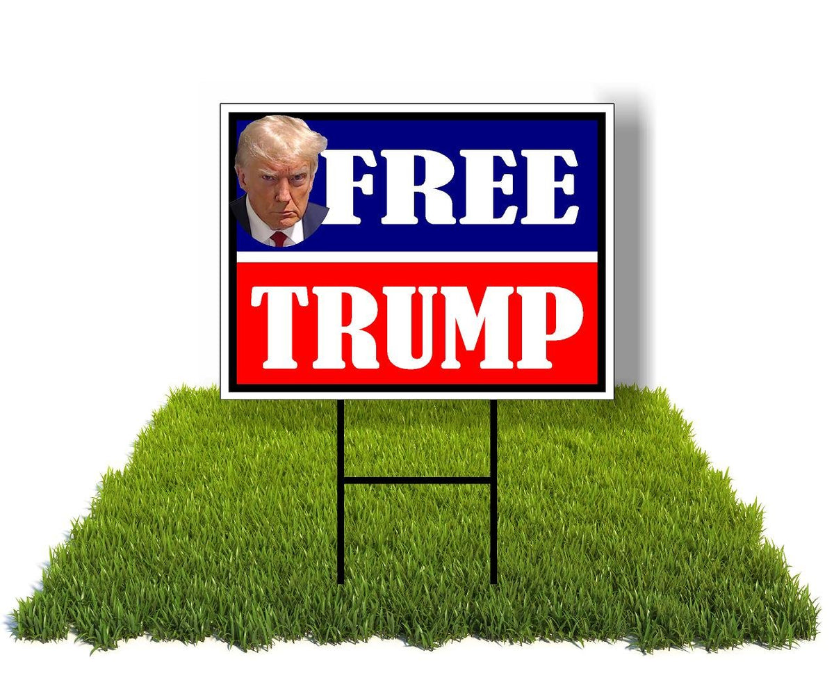 Eco FREE TRUMP RED BLUE 12x16 in Yard Road Sign w/Stand