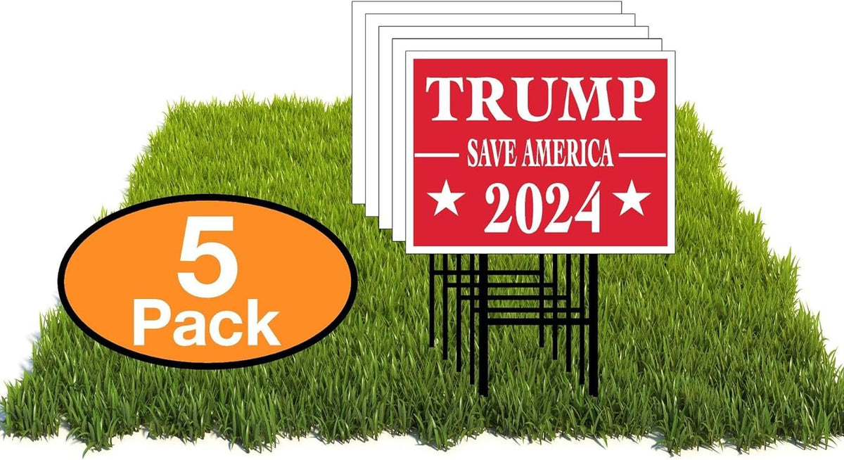 Eco TRUMP 2024 RED SAVE AMERICA 5 Double Sided 12x16 in Yard Road Sign w/Stand